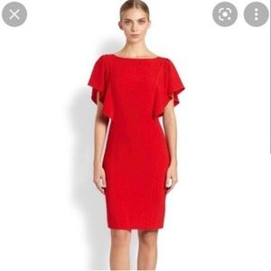 St. John Red Flutter Sleeve Boatneck Dress Size 6